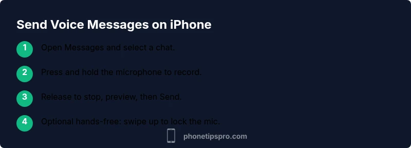 Infographic showing steps to send voice messages on iPhone