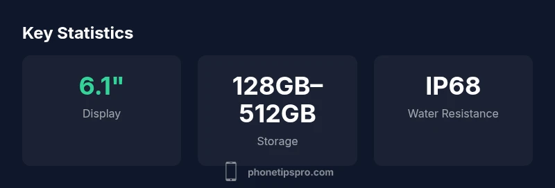 Stat infographic showing display size, storage, and water resistance