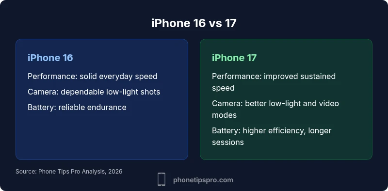 Comparison infographic showing iPhone 16 vs iPhone 17 features