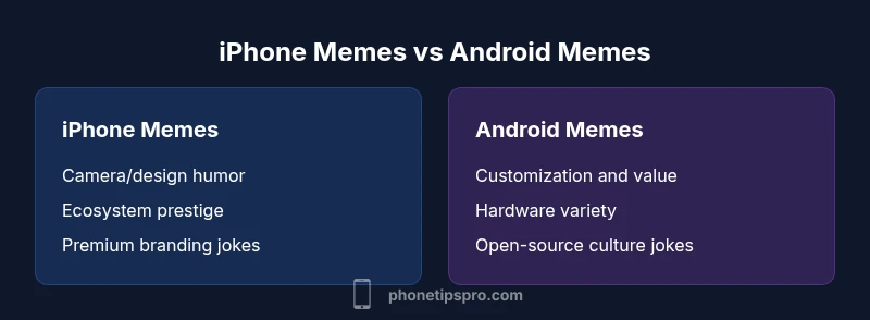 Infographic comparing iPhone memes and Android memes with themes and formats