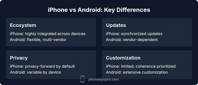 Infographic comparing iPhone vs Android ecosystems and updates