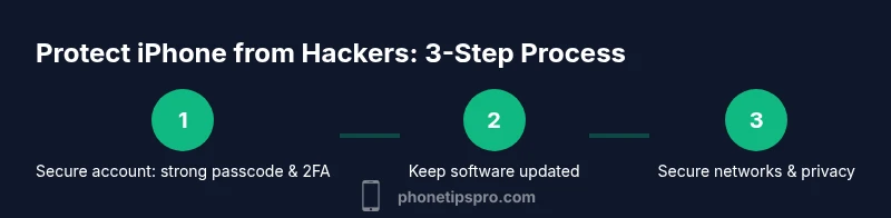 Process infographic showing steps to protect iPhone from hackers