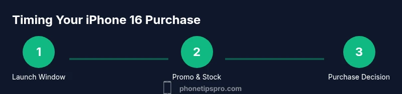 Infographic showing a 3-step process of timing your iPhone 16 purchase.