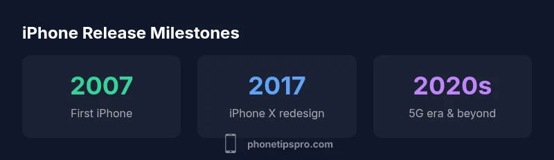 Timeline infographic showing iPhone milestones from 2007 to 2026