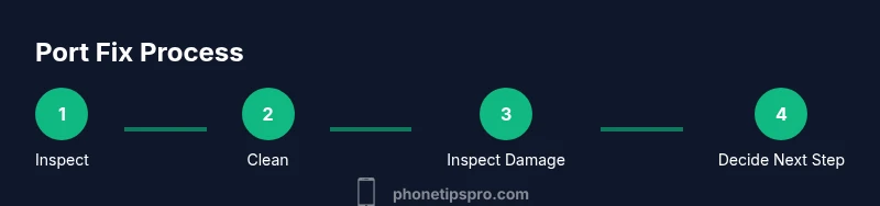 Process infographic showing how to fix iPhone charging port
