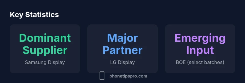Infographic showing iPhone display supplier landscape with Samsung, LG, and BOE