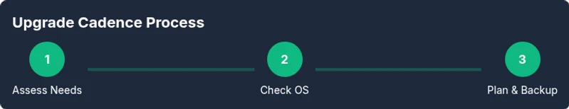 Process infographic showing upgrade cadence steps