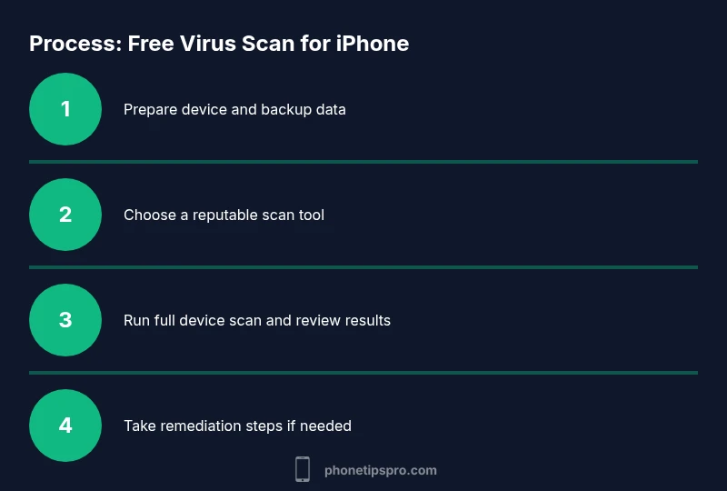 Infographic showing 4-step process for scanning iPhone for malware
