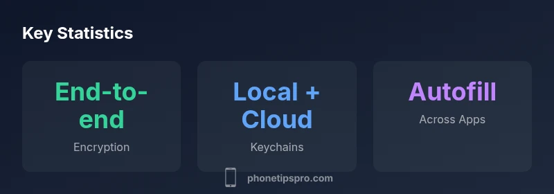 Infographic showing iPhone password storage options and protections