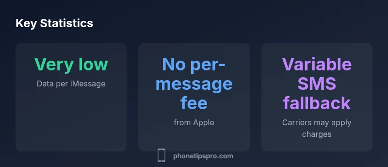 Infographic showing iMessage cost basics: data usage, no Apple per-message charge, SMS fallback varies