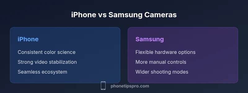 Infographic comparing iPhone vs Samsung cameras features