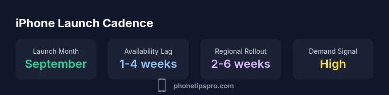 Infographic showing iPhone launch cadence with four metrics