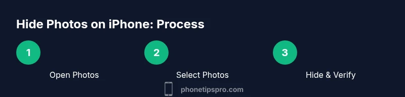 Infographic showing a 3-step process to hide photos on iPhone