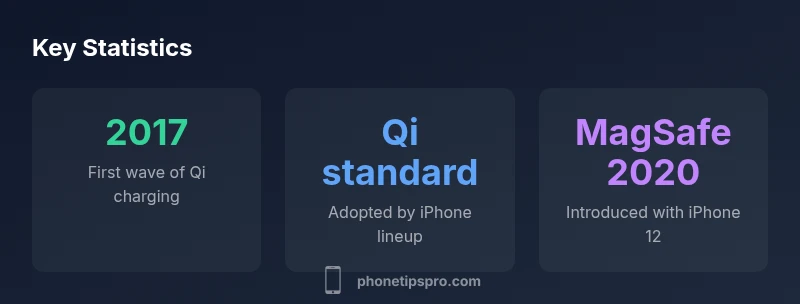 Infographic showing the timeline of iPhone wireless charging adoption from 2017 to present