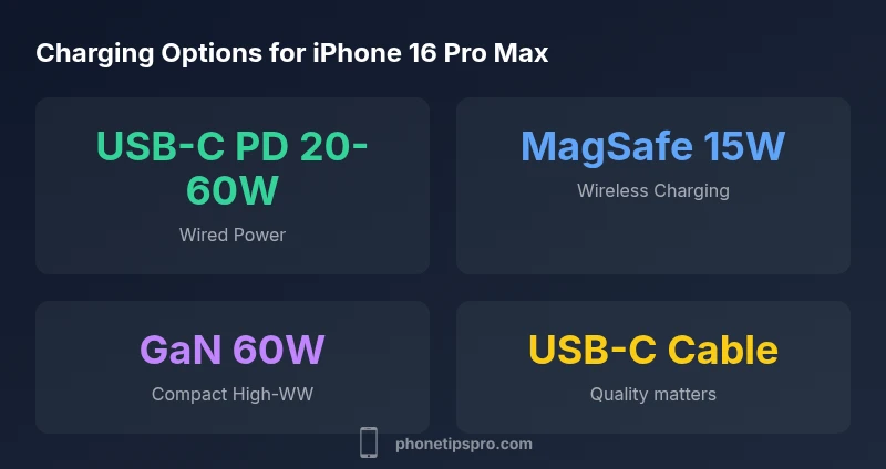 Charging options infographic for iPhone 16 Pro Max