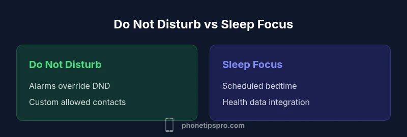 Comparison infographic showing DND vs Sleep Focus features