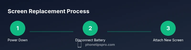 Infographic showing a 3-step process for replacing an iPhone screen
