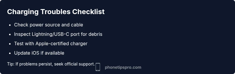 Checklist infographic for iPhone charging problems