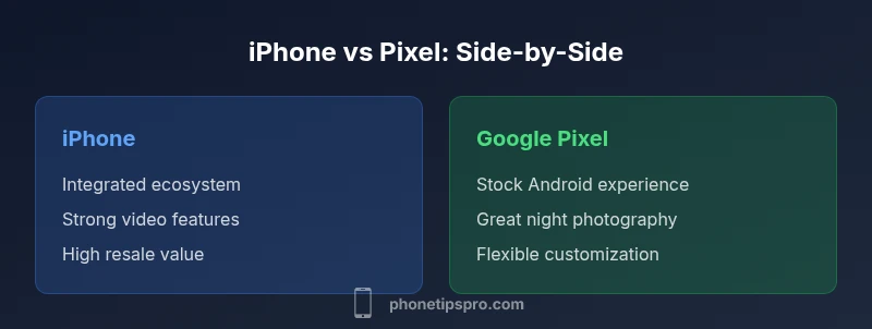 Infographic comparing iPhone and Pixel features