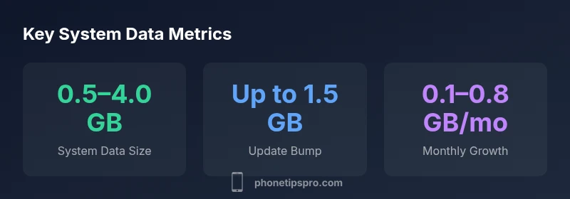 Infographic showing iPhone system data metrics and growth ranges