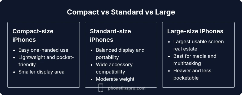 Infographic comparing compact, standard, and large iPhone sizes.