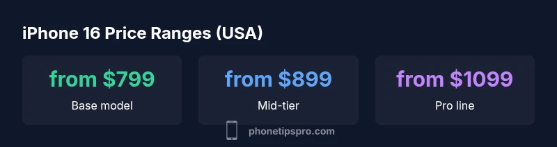 Pricing infographic showing iPhone 16 price ranges by model
