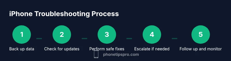 Process diagram showing 5-step troubleshooting for iPhone
