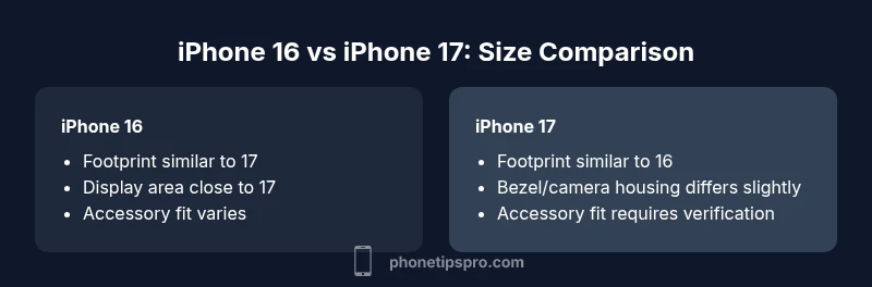 Diagram comparing iPhone 16 and iPhone 17 sizes