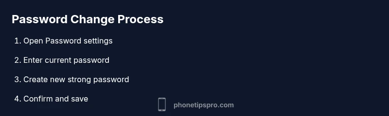 Process diagram showing steps to change an email password on iPhone