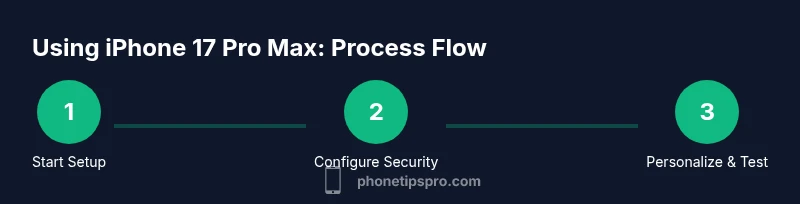 Process infographic showing setup, security, and personalization steps for iPhone 17 Pro Max