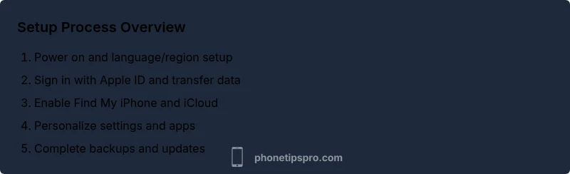 Infographic showing iPhone 13 setup steps