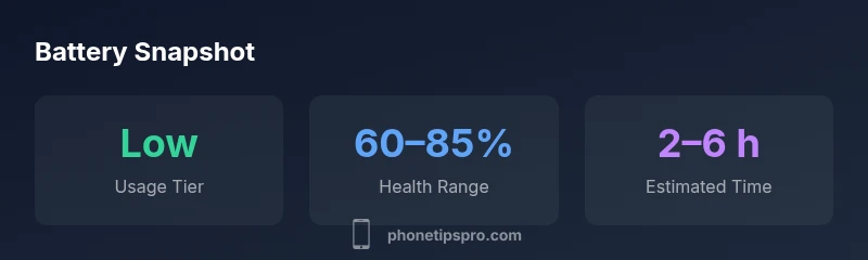Infographic showing battery levels, health range, and typical remaining time for iPhone usage
