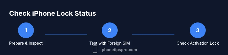 Infographic showing 3-step process to check iPhone lock status