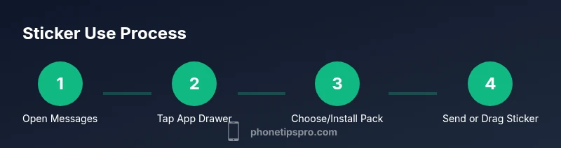 Diagram showing steps to use iPhone stickers in Messages