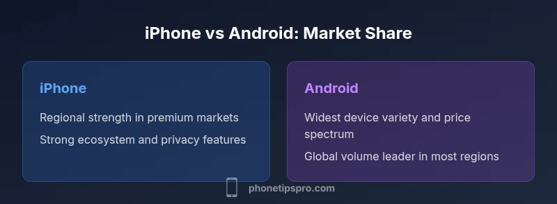 infographic comparing iPhone and Android market share by region