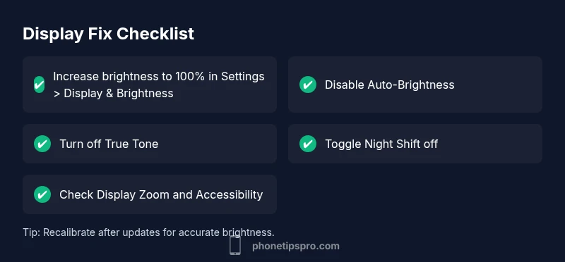 Checklist infographic for fixing a dark iPhone screen