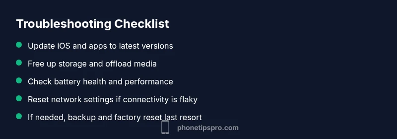 Checklist infographic for iPhone 13 troubleshooting steps