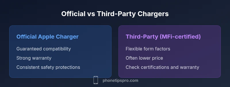 Comparison infographic showing Official Apple Charger vs Third-Party Charger