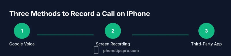 Process diagram showing three methods to record a call on iPhone