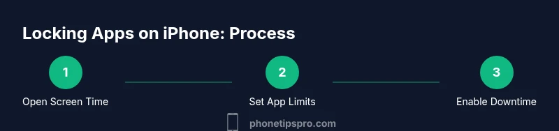 Tailwind infographic showing Screen Time steps to lock apps on iPhone