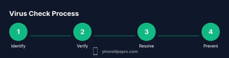 Process diagram showing steps to check iPhone for viruses