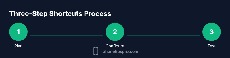 Process infographic showing three steps to create iPhone shortcuts