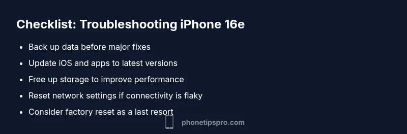 Checklist diagram for troubleshooting iPhone 16e