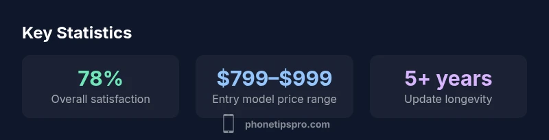 Infographic showing iPhone benchmarks, price range, and update longevity