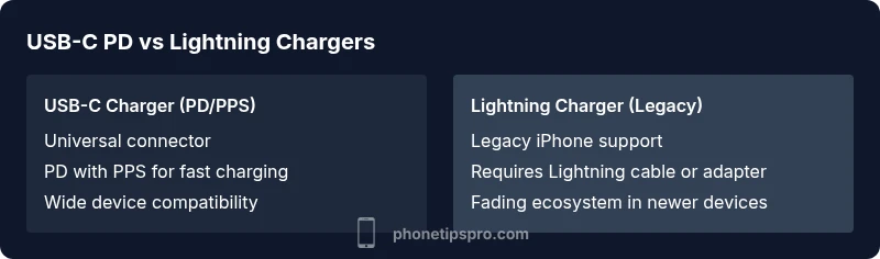 Comparison of USB-C PD vs Lightning chargers for iPhone and Samsung