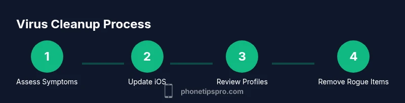 Infographic showing a step-by-step virus cleanup process on iPhone