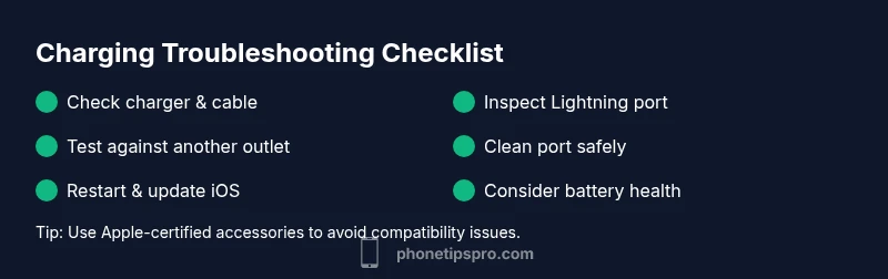 Checklist infographic for diagnosing iPhone charging issues