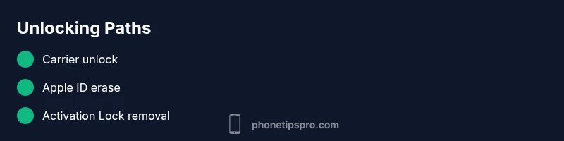 Infographic showing three legitimate paths to unlock an iPhone: carrier unlock, Apple ID erase, and Activation Lock resolution