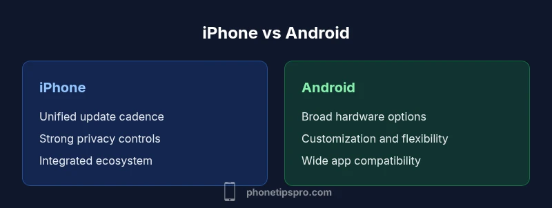 Comparison infographic showing iPhone vs Android features